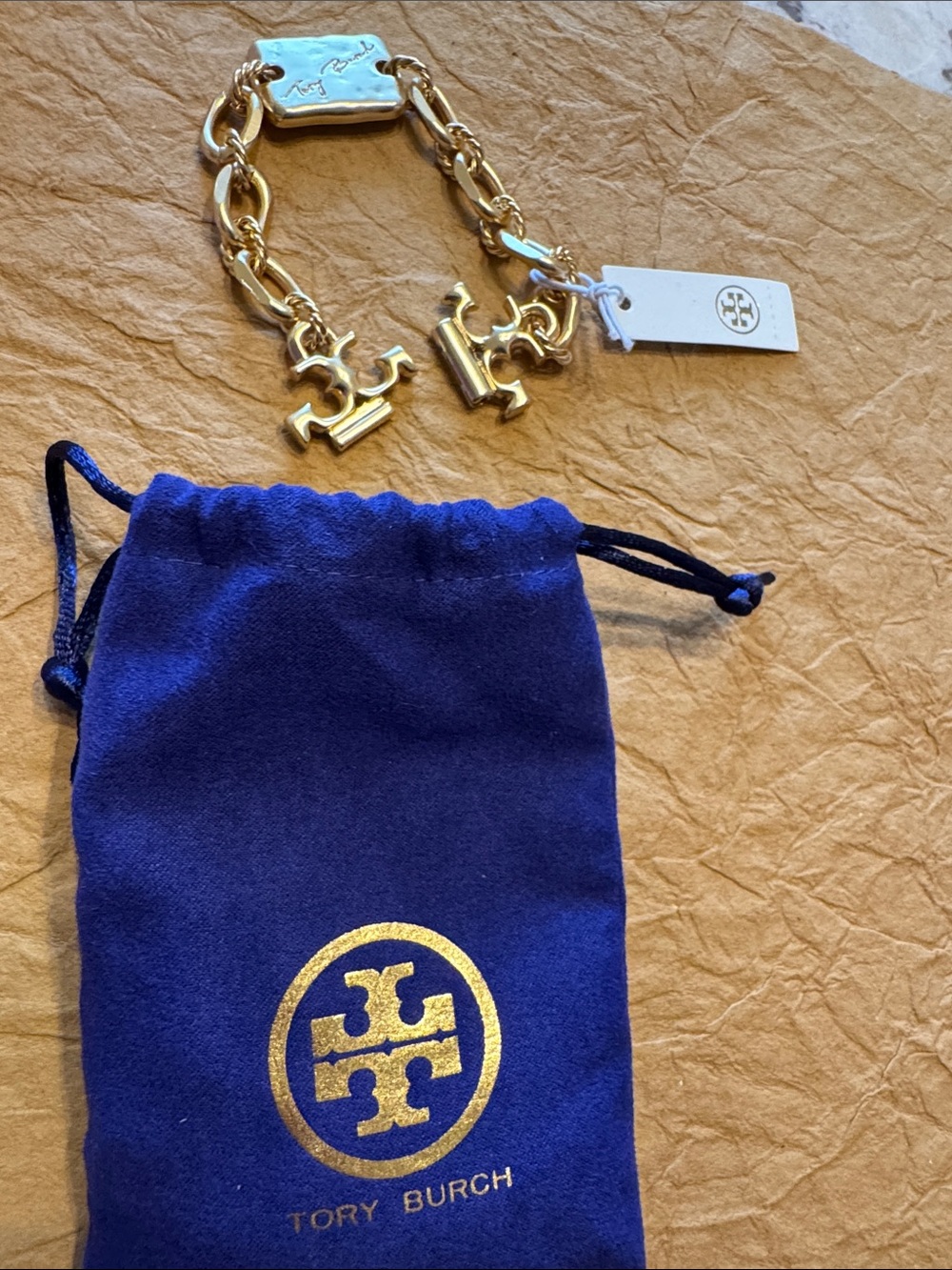 Tory Burch Gold Logo Charm Chain Bracelet